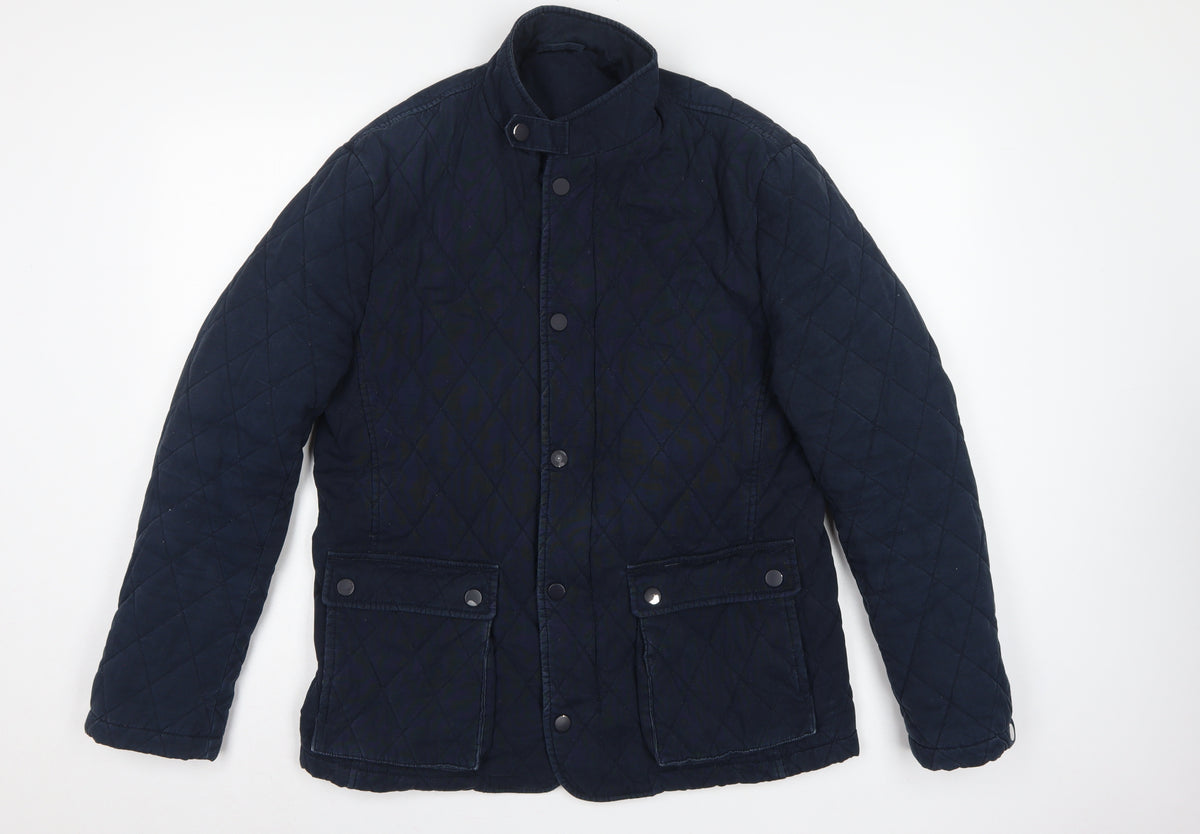 Jaeger Men's Blue M Quilted Cotton Jacket Snap Stand-Up Collar
