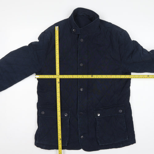 Jaeger Men's Blue M Quilted Cotton Jacket Snap Stand-Up Collar