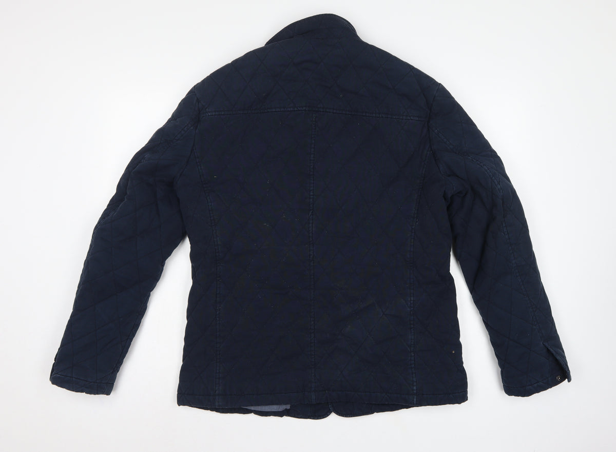 Jaeger Men's Blue M Quilted Cotton Jacket Snap Stand-Up Collar