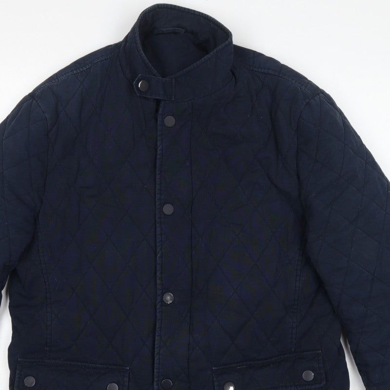 Jaeger Men's Blue M Quilted Cotton Jacket Snap Stand-Up Collar