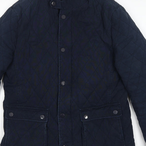 Jaeger Men's Blue M Quilted Cotton Jacket Snap Stand-Up Collar