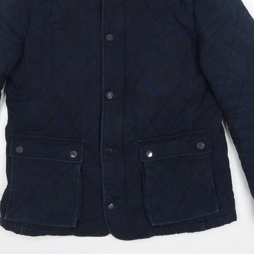 Jaeger Men's Blue M Quilted Cotton Jacket Snap Stand-Up Collar