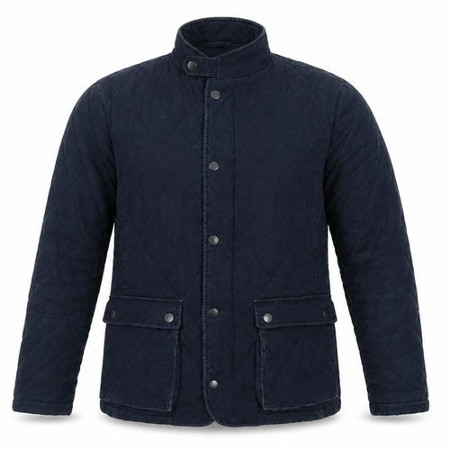 Jaeger Men's Blue M Quilted Cotton Jacket Snap Stand-Up Collar