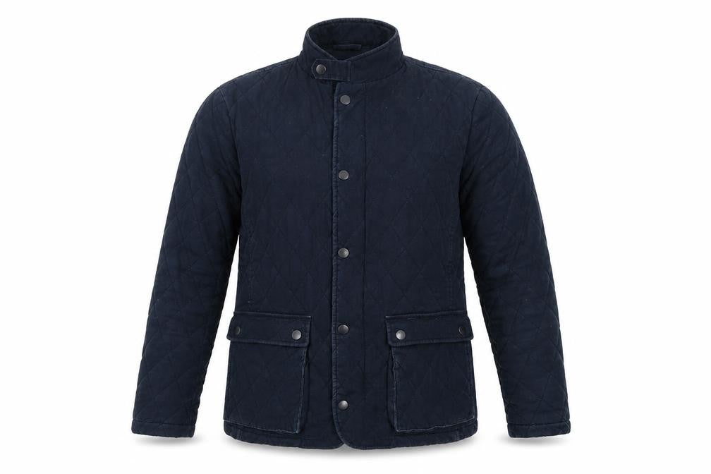 Jaeger Men's Blue M Quilted Cotton Jacket Snap Stand-Up Collar