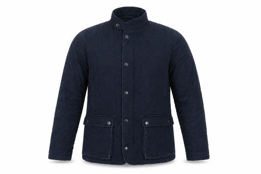 Jaeger Men's Blue M Quilted Cotton Jacket Snap Stand-Up Collar