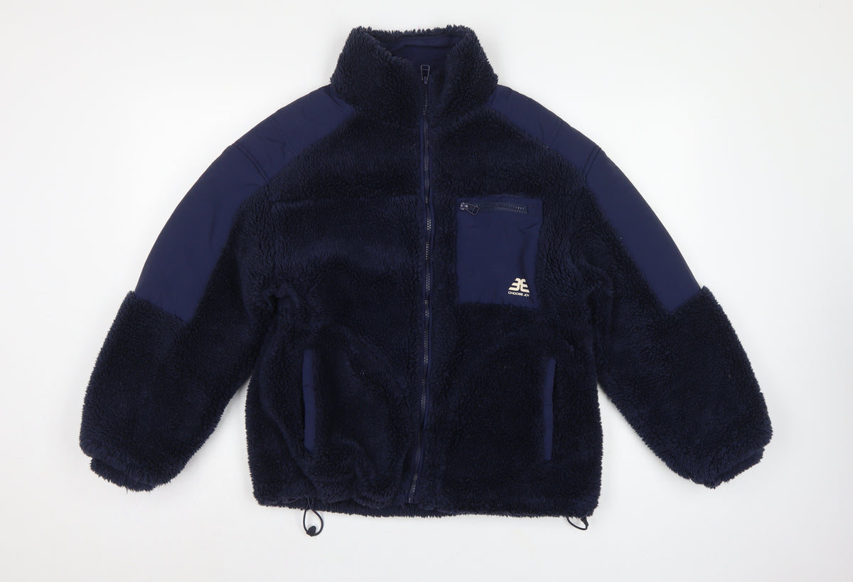 Bershka Women Blue S Teddy Fleece Jacket Full Zip Outdoor