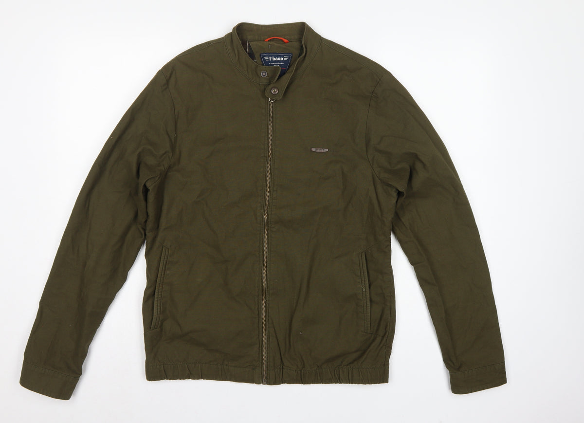 T-Base Men's Green Small Cotton Stretch Basic Zip Jacket Lined