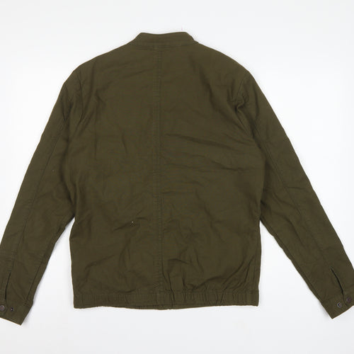 T-Base Men's Green Small Cotton Stretch Basic Zip Jacket Lined