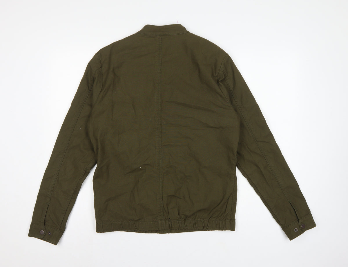 T-Base Men's Green Small Cotton Stretch Basic Zip Jacket Lined