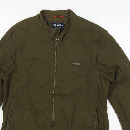 T-Base Men's Green Small Cotton Stretch Basic Zip Jacket Lined