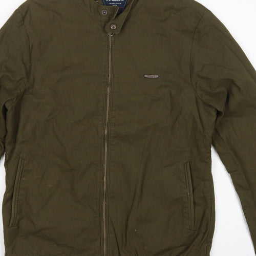 T-Base Men's Green Small Cotton Stretch Basic Zip Jacket Lined