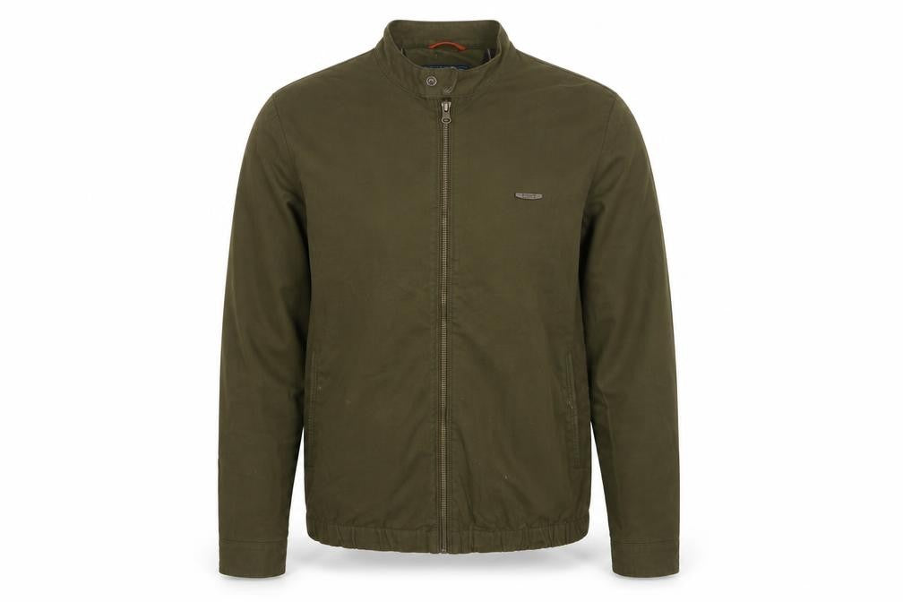T-Base Men's Green Small Cotton Stretch Basic Zip Jacket Lined