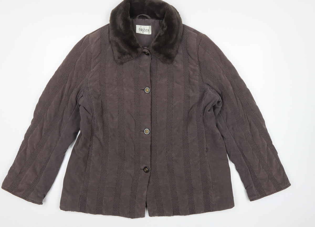 Eastex Women's Brown UK 14 Basic Jacket Faux Fur Collar Lined