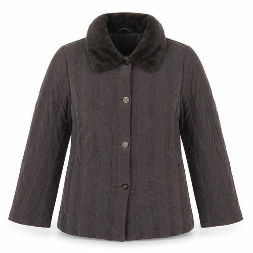 Eastex Women's Brown UK 14 Basic Jacket Faux Fur Collar Lined