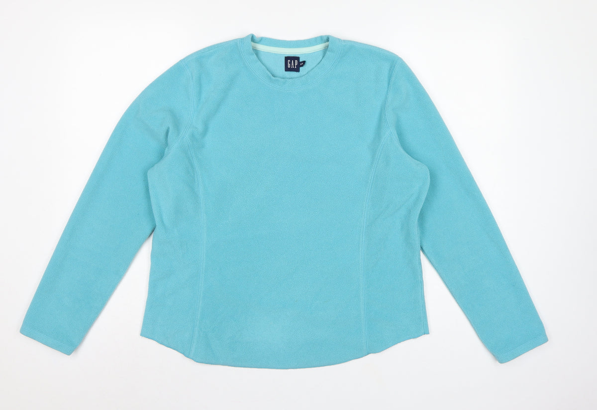 Back view of Gap Women’s Blue L Fleece Pullover Sweatshirt Raglan Sleeve