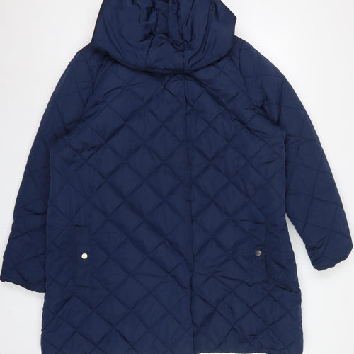 Tulipa Women's Blue UK 20 Long Quilted Hooded Puffer Coat