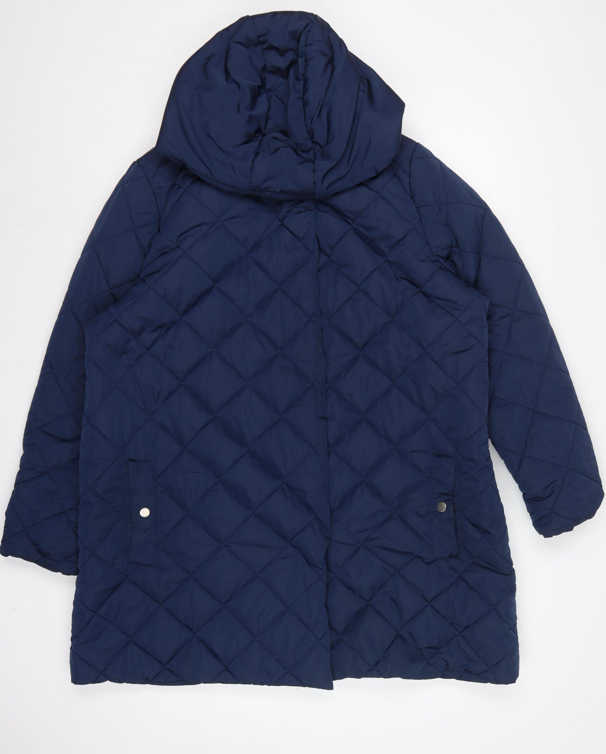 Tulipa Women's Blue UK 20 Long Quilted Hooded Puffer Coat