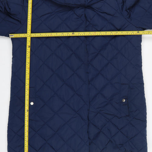 Tulipa Women's Blue UK 20 Long Quilted Hooded Puffer Coat