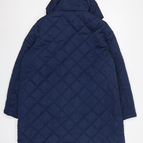 Tulipa Women's Blue UK 20 Long Quilted Hooded Puffer Coat