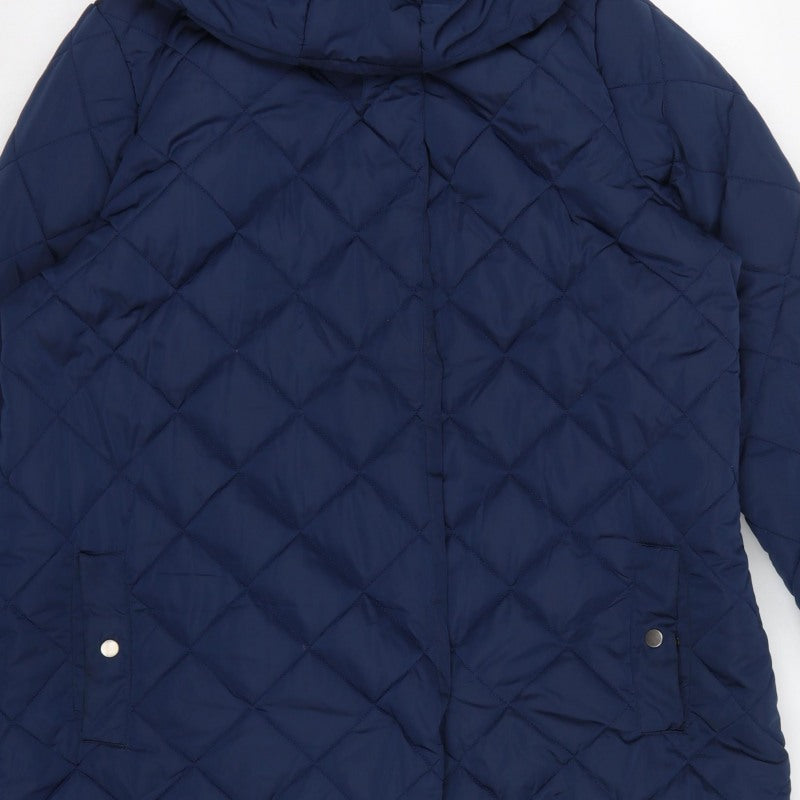 Tulipa Women's Blue UK 20 Long Quilted Hooded Puffer Coat