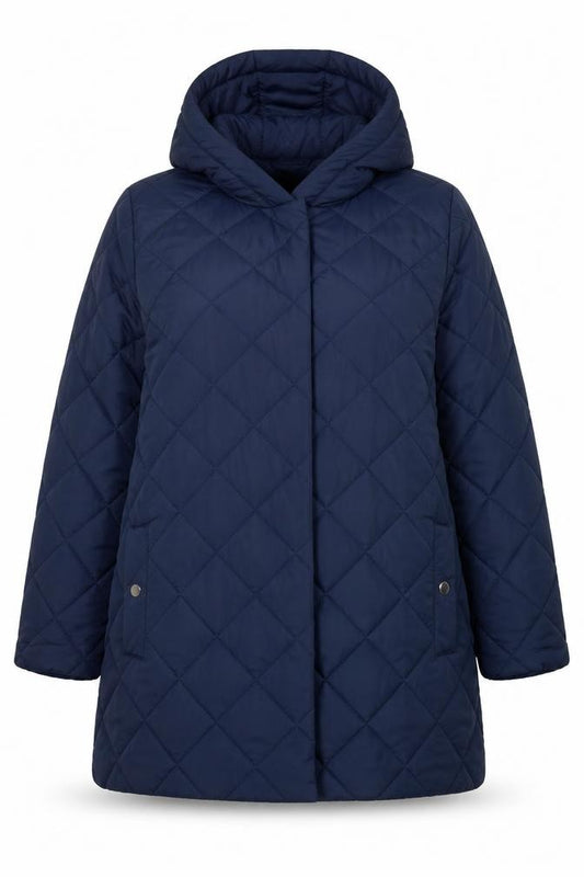 Tulipa Women's Blue UK 20 Long Quilted Hooded Puffer Coat