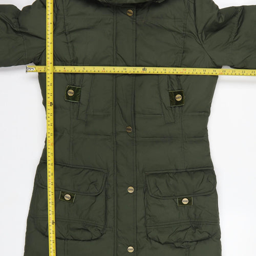 Per Una Women’s Green Small Long Hooded Down Puffer Coat