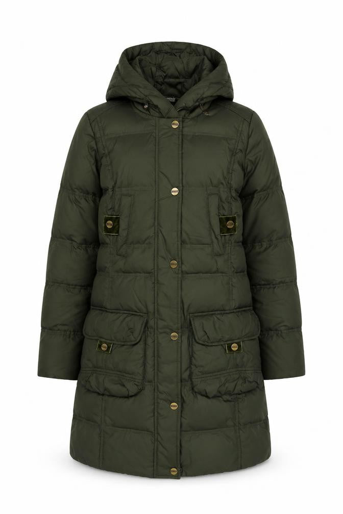 Per Una Women’s Green Small Long Hooded Down Puffer Coat
