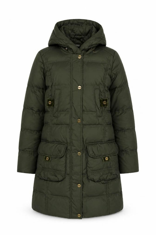 Per Una Women’s Green Small Long Hooded Down Puffer Coat