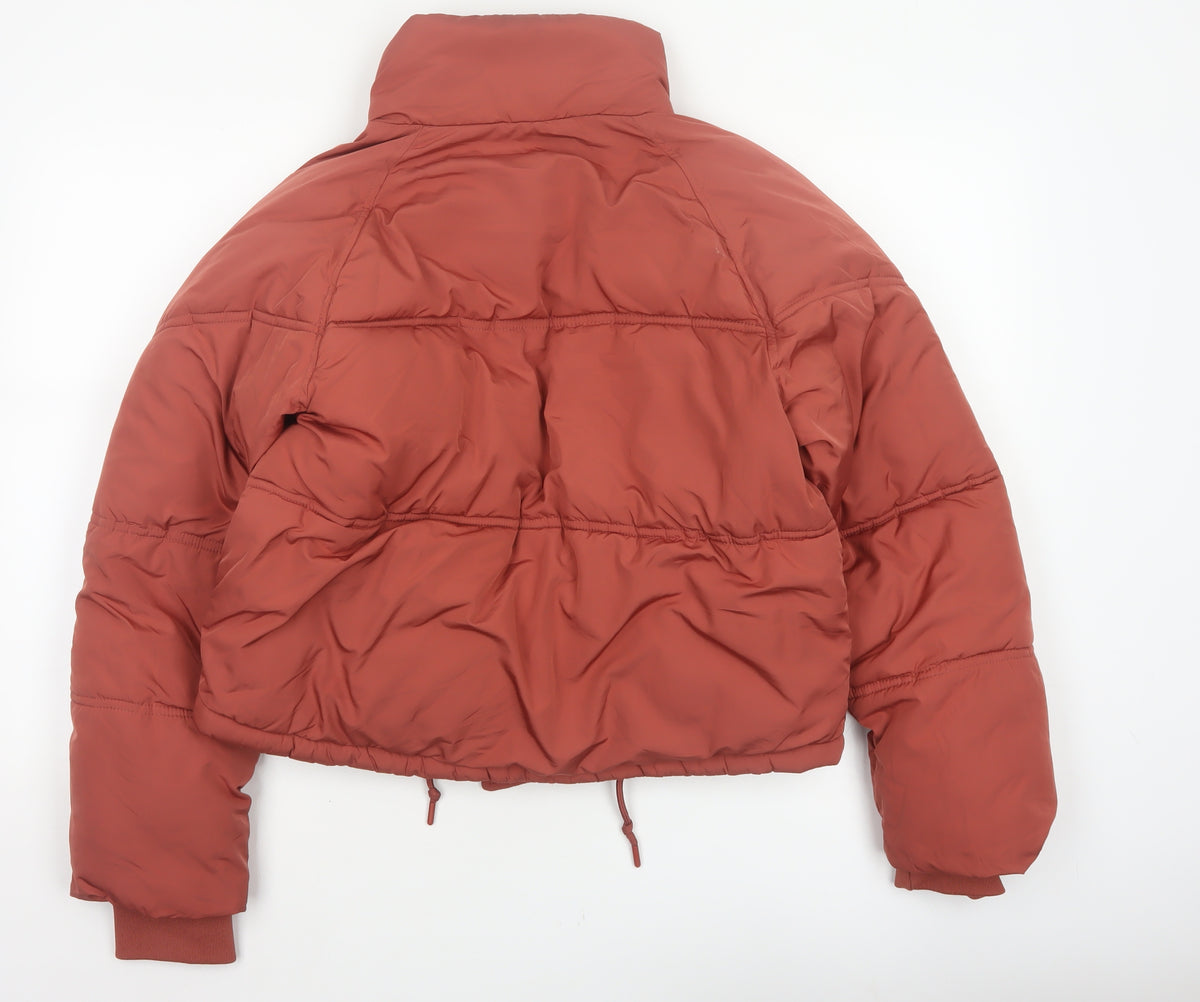Topshop Women’s Orange UK 8 Cropped Puffer Jacket Quilted Drawstring