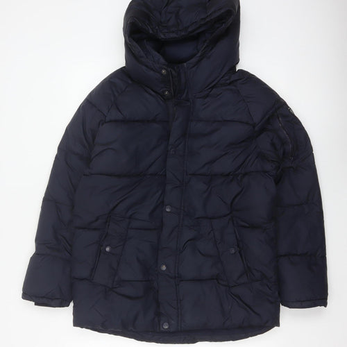 Zara Boys Navy 13-14 Years Hooded Puffer Jacket Padded Winter Coat