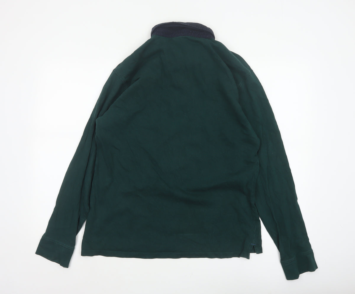 Brand and care label for James Pringle Men’s Green Navy Colourblock Long Sleeve Polo L