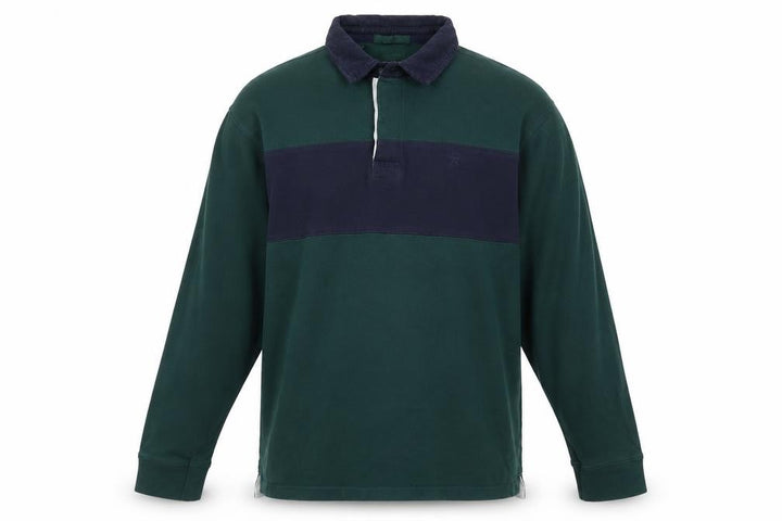 James Pringle Men’s Green Navy Colourblock Long Sleeve Polo L