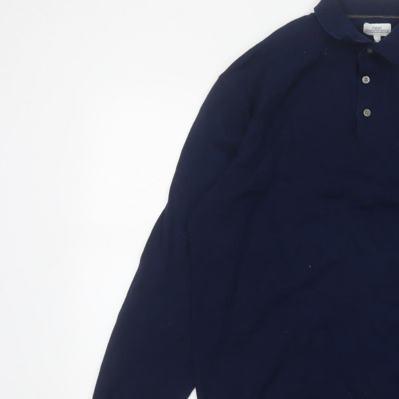 Next Men’s Navy Blue XL Collared Cotton Blend Pullover Jumper