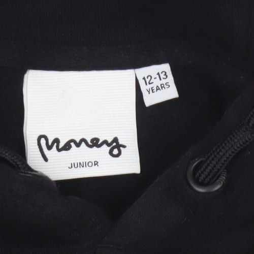 Money Boys Black 12-13 Years Pullover Logo Hoodie Cotton