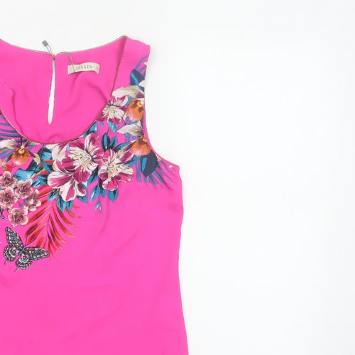 Oasis Women Pink UK 10 Floral Sleeveless Keyhole Tank Top