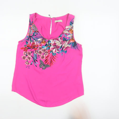 Oasis Women Pink UK 10 Floral Sleeveless Keyhole Tank Top