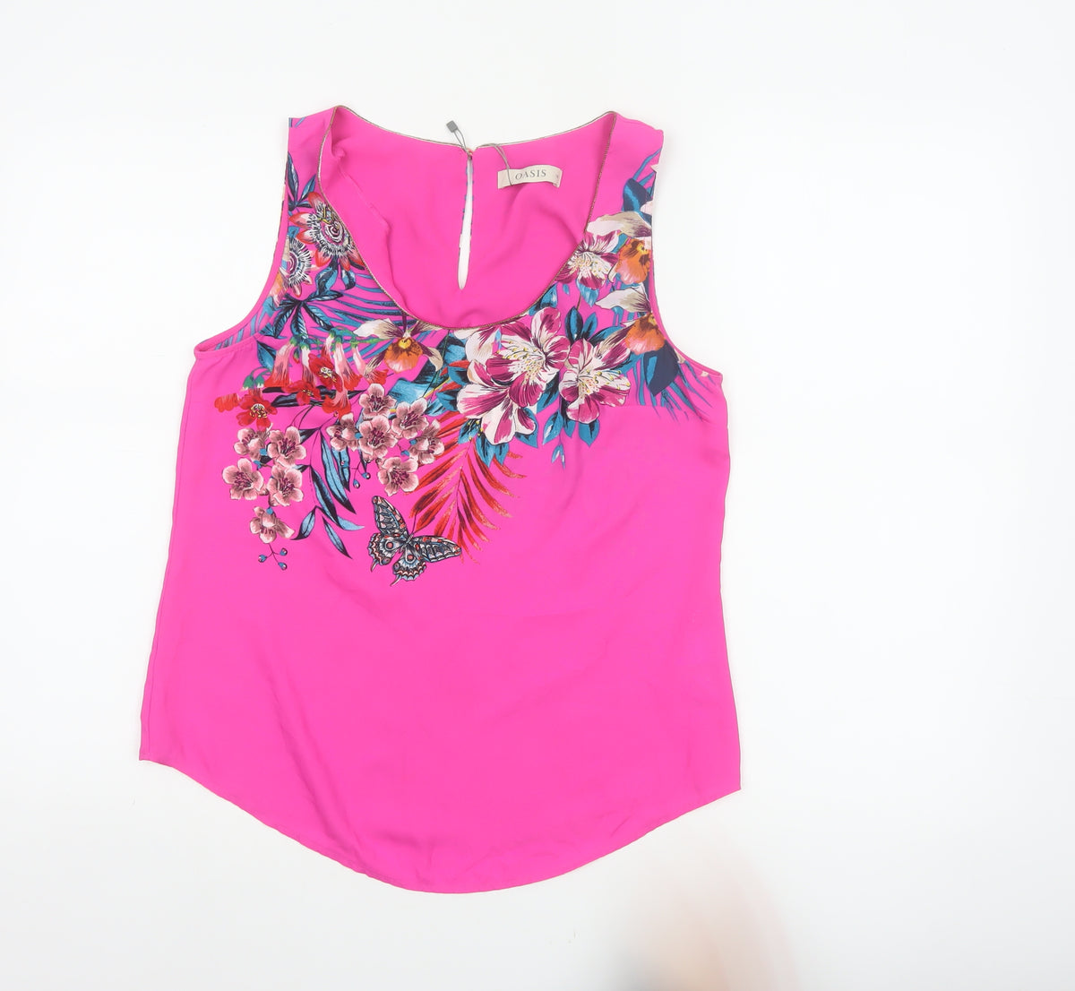 Oasis Women Pink UK 10 Floral Sleeveless Keyhole Tank Top