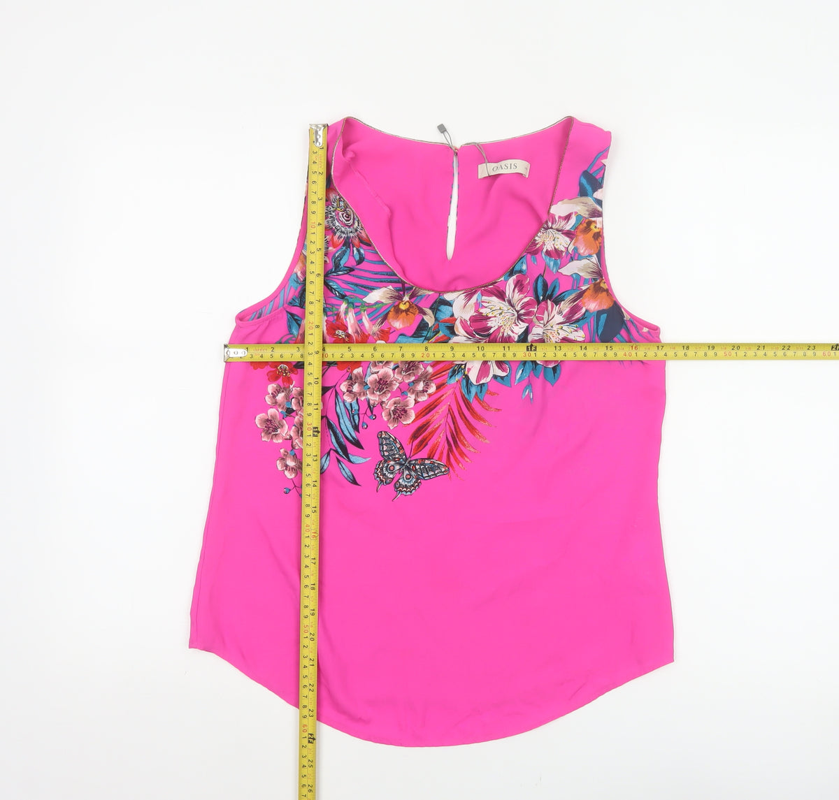 Oasis Women Pink UK 10 Floral Sleeveless Keyhole Tank Top