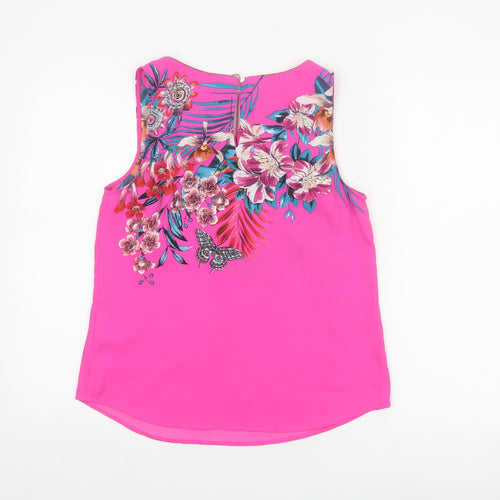 Oasis Women Pink UK 10 Floral Sleeveless Keyhole Tank Top