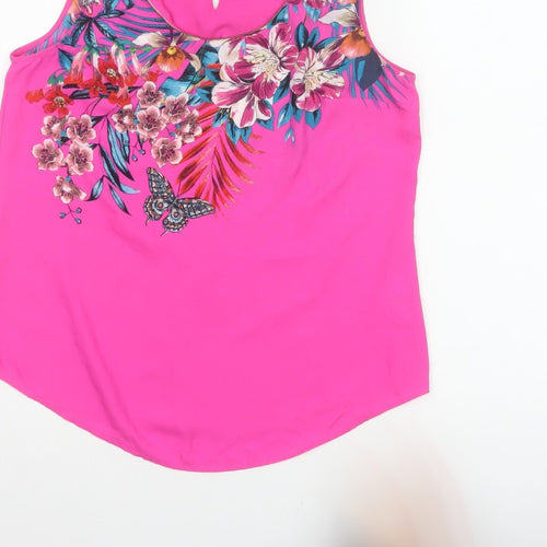 Oasis Women Pink UK 10 Floral Sleeveless Keyhole Tank Top