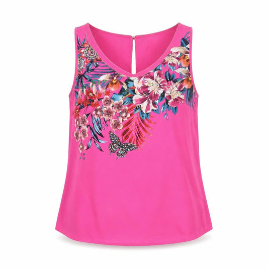 Oasis Women Pink UK 10 Floral Sleeveless Keyhole Tank Top
