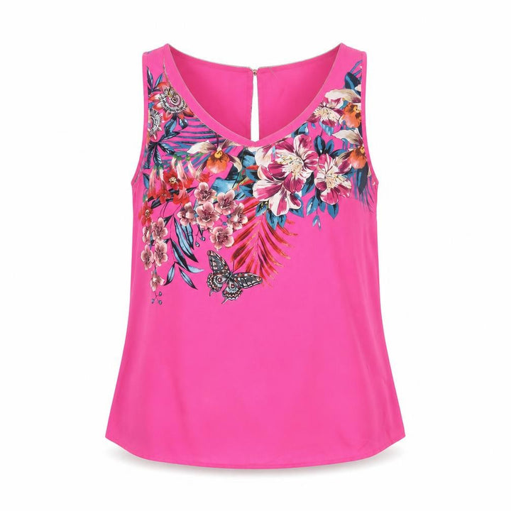 Oasis Women Pink UK 10 Floral Sleeveless Keyhole Tank Top