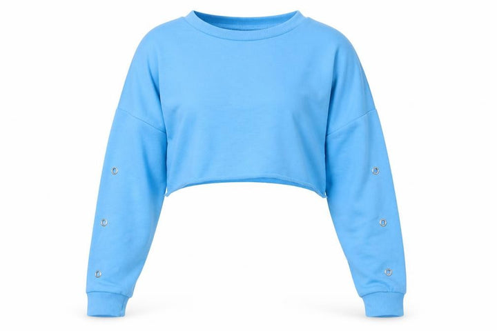 Rebellious Women’s Blue UK 8 Cropped Pullover Sweatshirt Eyelet Sleeves
