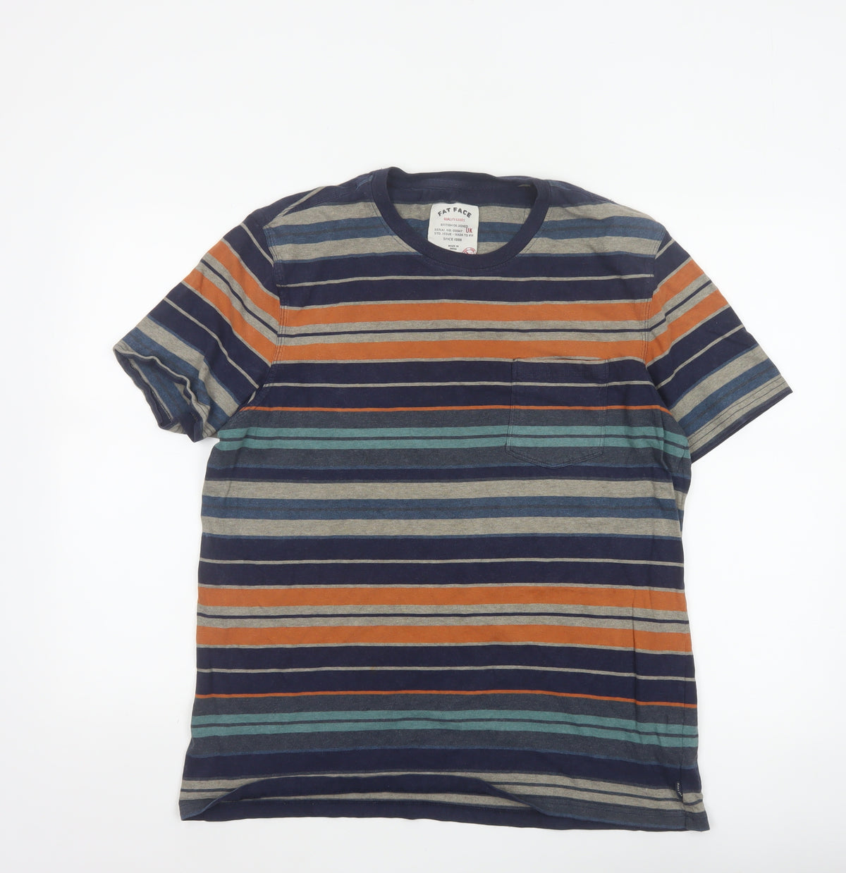 Fat Face Men's Multicoloured Striped Pocket T-Shirt L Short Sleeve