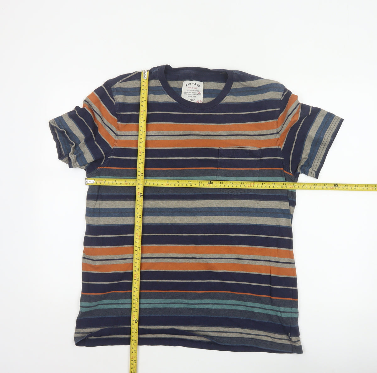 Fat Face Men's Multicoloured Striped Pocket T-Shirt L Short Sleeve