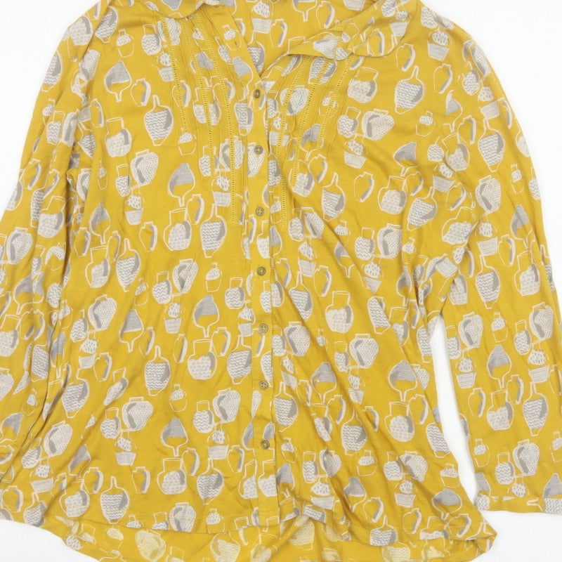 White Stuff Women Yellow Vase Print Tunic Blouse UK 10