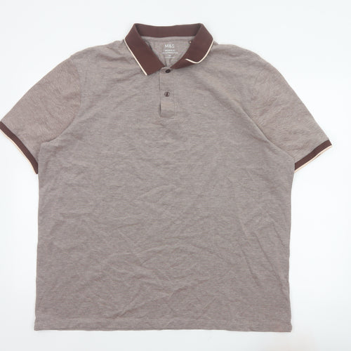Marks and Spencer Men's Brown 2XL Regular Fit Ultimate Polo Shirt