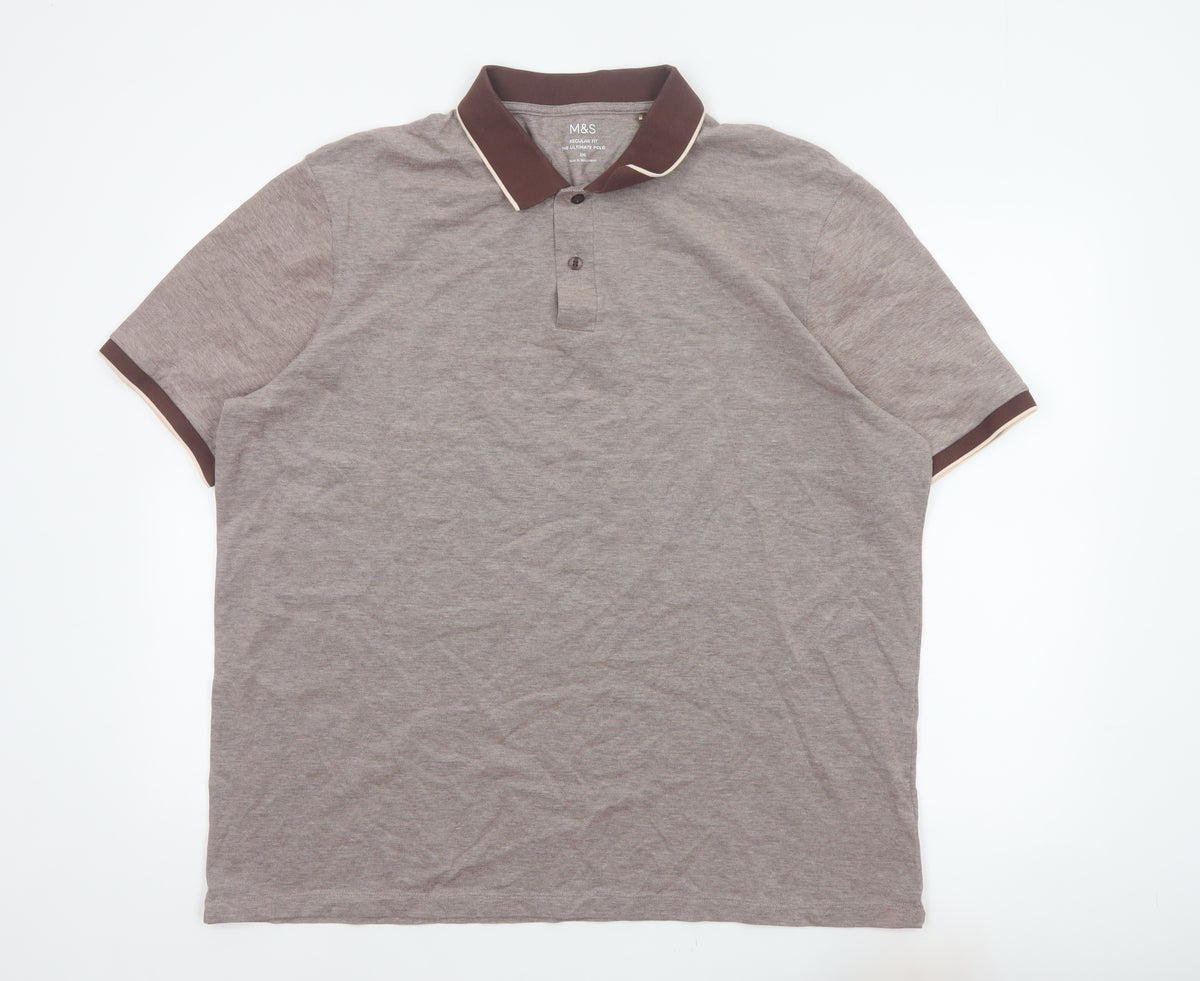 Marks and Spencer Men's Brown 2XL Regular Fit Ultimate Polo Shirt