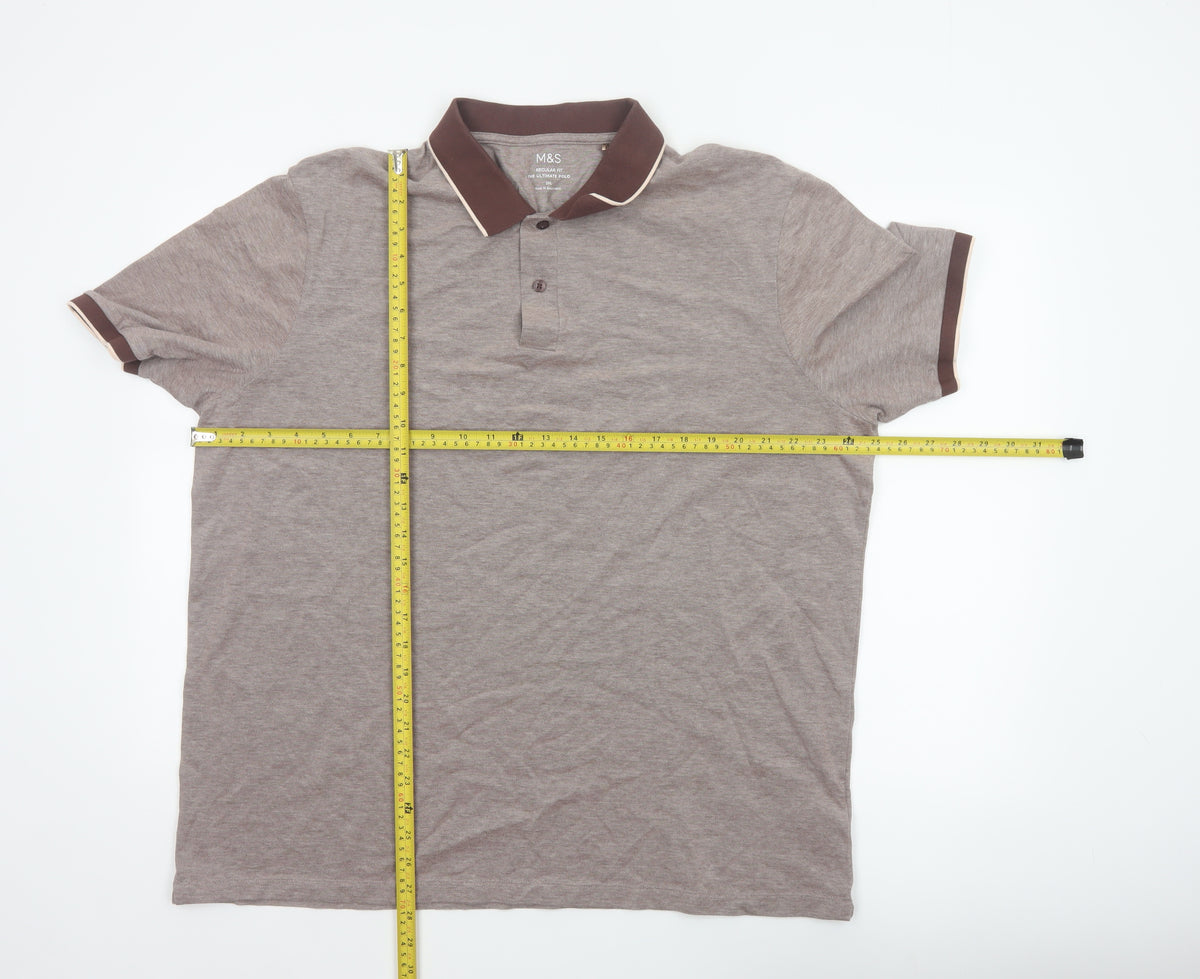 Marks and Spencer Men's Brown 2XL Regular Fit Ultimate Polo Shirt