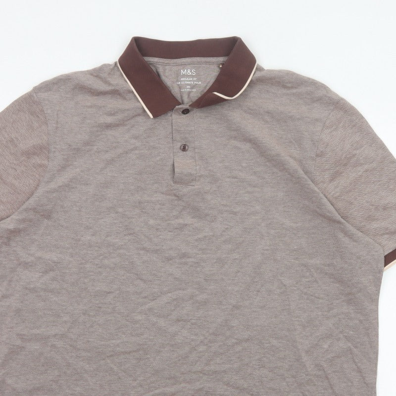 Marks and Spencer Men's Brown 2XL Regular Fit Ultimate Polo Shirt